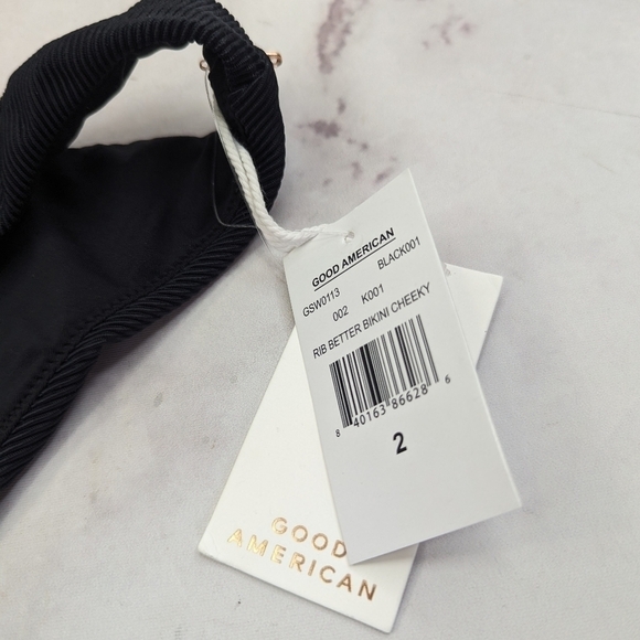 Good American Swim Bottom Women Black Rib Mid Rise Better Bikini Cheeky - Picture 12 of 13